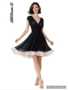 XXi Forever 21 dress cocktail black chiffon back zip & tie sleeveless sz sml